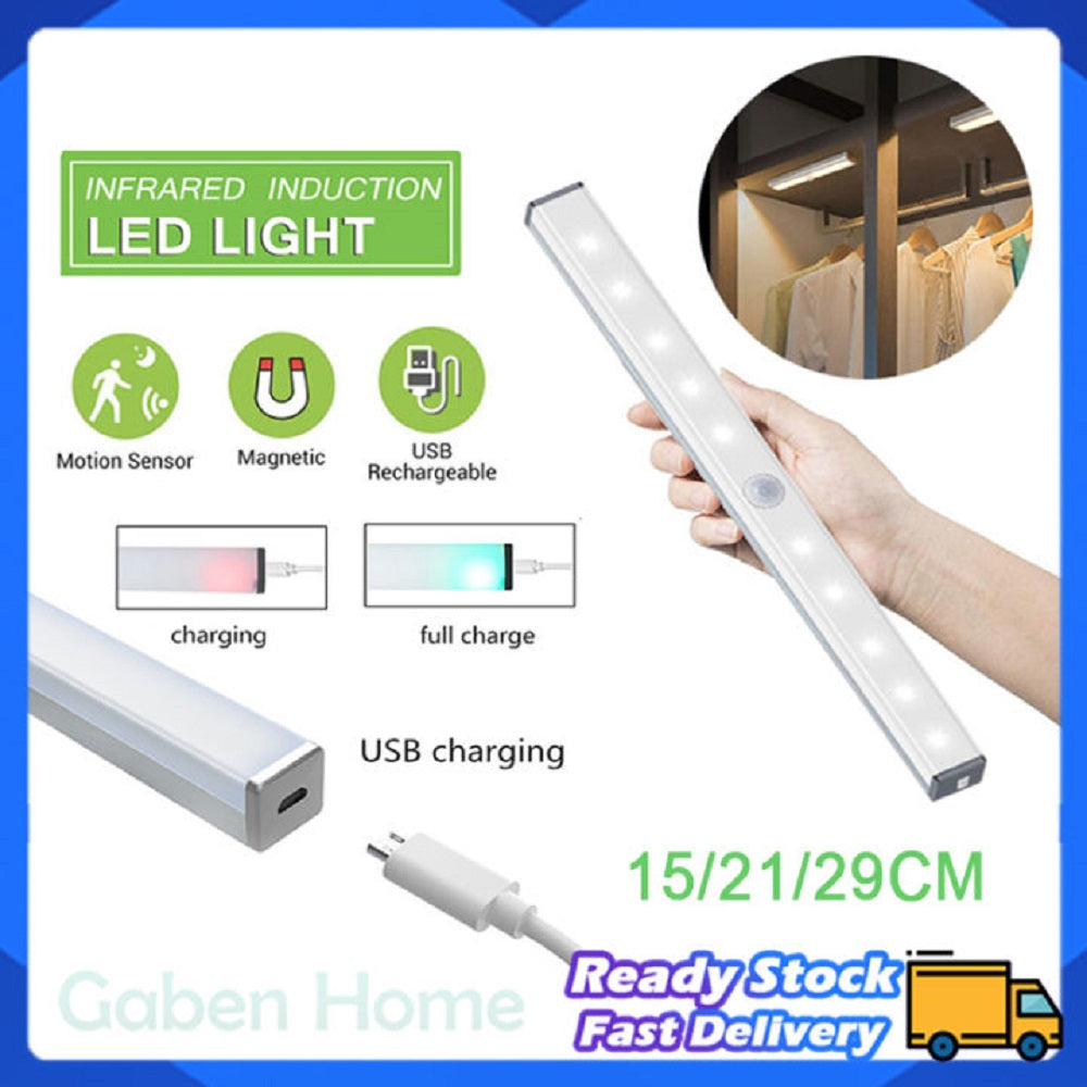 LED Motion Sensor Light 150/210/297MM Intelligent Induction USB Rechargable For Wardrobe/Stairs/Bed Rechargeable With Magnetic Strip Night Lamp