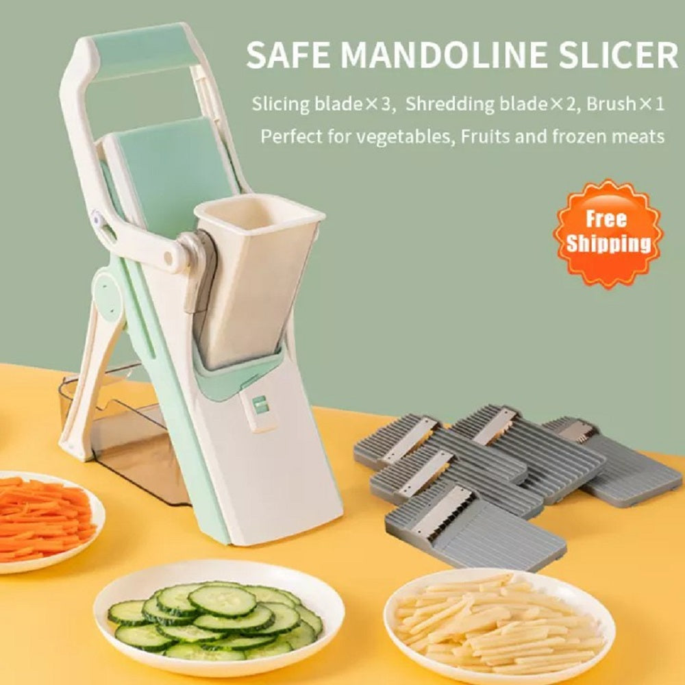Migecon 5 in 1 Safe Mandoline Vegetable Slicer Multifunctional Labor-saving Shreder Grater Salad Maker Potato Carrot Meat Fruit Cutter Peeler