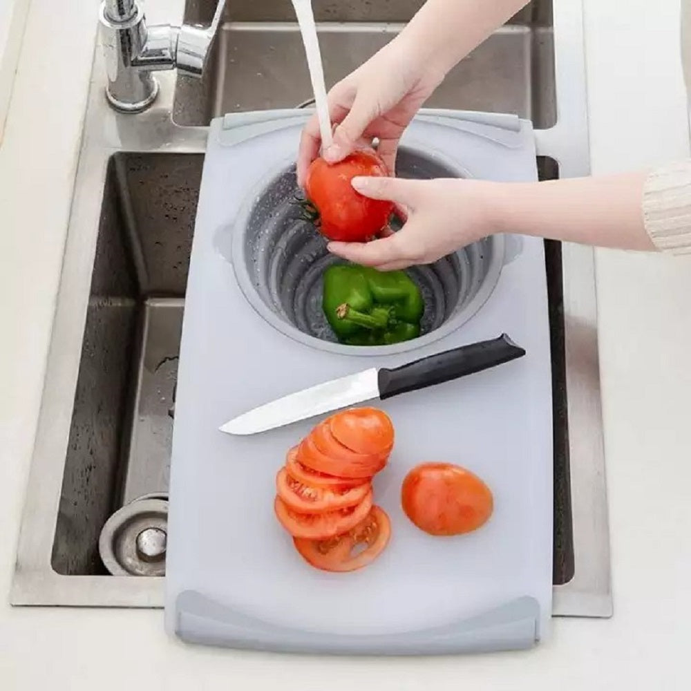 Migecon Cutting Board Sink Basket Folding Detachable Chopping Blocks Drain Tool Meat Vegetable Fruit Basket Storage