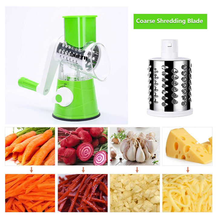 Drum-Type Cutting Machine With 3 Blades Kitchen Vegetable Slicer Roller Potato Hand-Operated Julienne Fine Shredder Carrot Cheese Mandoline Roller Cutter