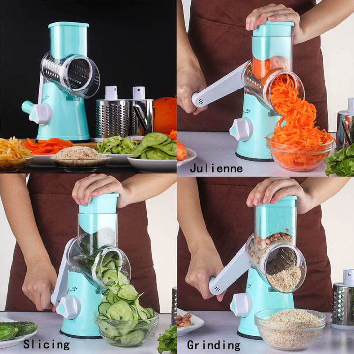 Drum-Type Cutting Machine With 3 Blades Kitchen Vegetable Slicer Roller Potato Hand-Operated Julienne Fine Shredder Carrot Cheese Mandoline Roller Cutter