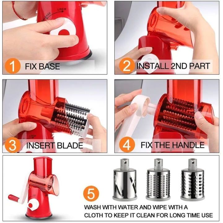 3 In 1 Drum Cutter Machine Hand-Operated Vegetable Slicers Kitchen Household Graters Cheese Shredder Device Round Potato Shredder Gadgets Tools