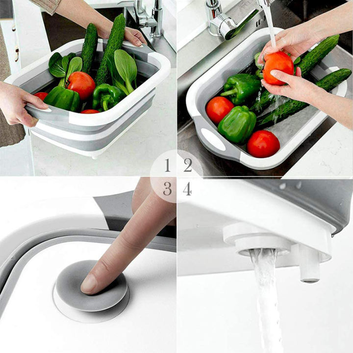 Chopping Block Foldable 3 In 1 Collapsible Multi Function Cutting Booard For Kitchen Wash Food With Drain Water Chop Board