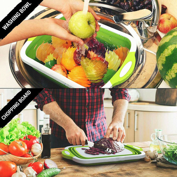 Chopping Block Foldable 3 In 1 Collapsible Multi Function Cutting Booard For Kitchen Wash Food With Drain Water Chop Board