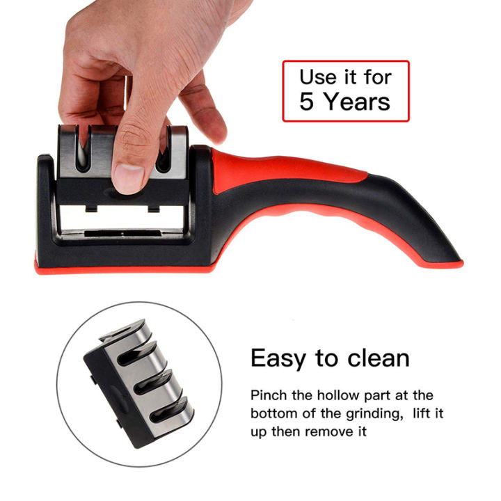 Knife Sharpener 3 Stages Knife Kitchen Tools Stainless Steel High Quality Safe Sturdy Locking Pads Grinder Stone