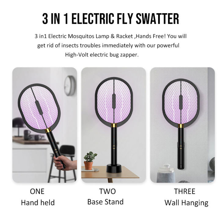 3 IN 1 Mosquito Swatter Electric Mosquito Killer Lamp USB Rechargeable Anti-electric Shock Net Household Outdoor Trap Anti Mosquito Flies
