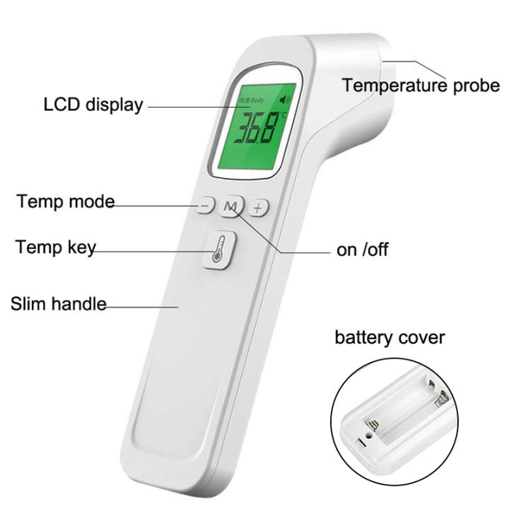 Digital Forehead Thermometer Non-Contact Electronic Quick Detect Three-color Backlight Alarm Body Liquid Food Measuring Sensor Contactless Temperaturer Gun
