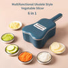 Migecon New Arrival 6 in 1 Manual Vegetable Slicer Multifunctional Ukulele Style Cutter Grater Drain Storege with hand guard