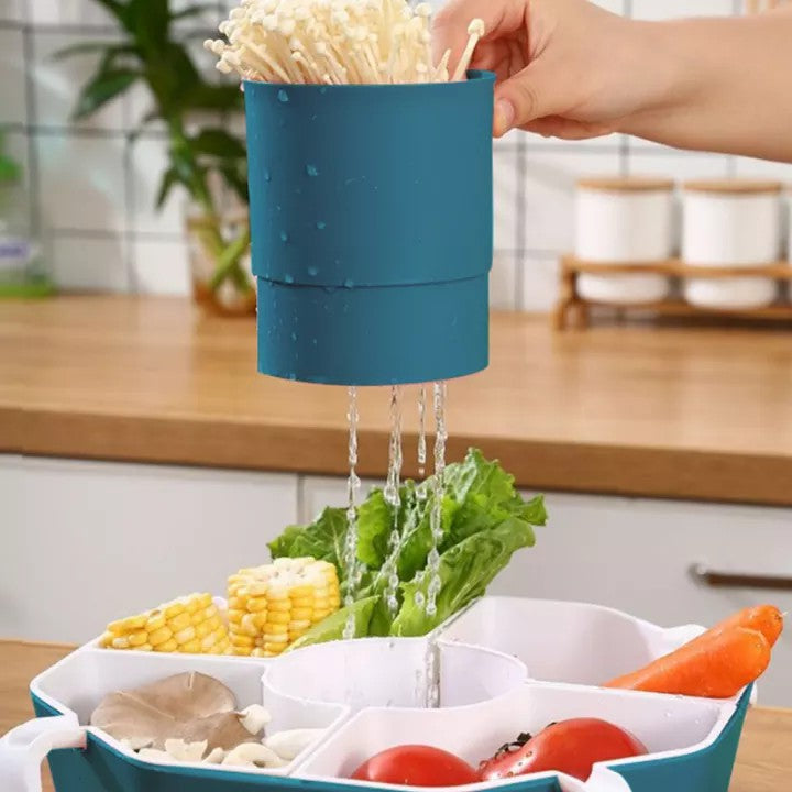 Migecon Rotating Hot Pot Ingredient Platter 5 compartments Vegetable Drain Basket