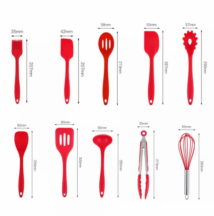 10PCS Cooking Utensils Set Silicone Non-stick Utensils Kitchenware Heat Resistant Home Baking Set Cooking Spoon Tools