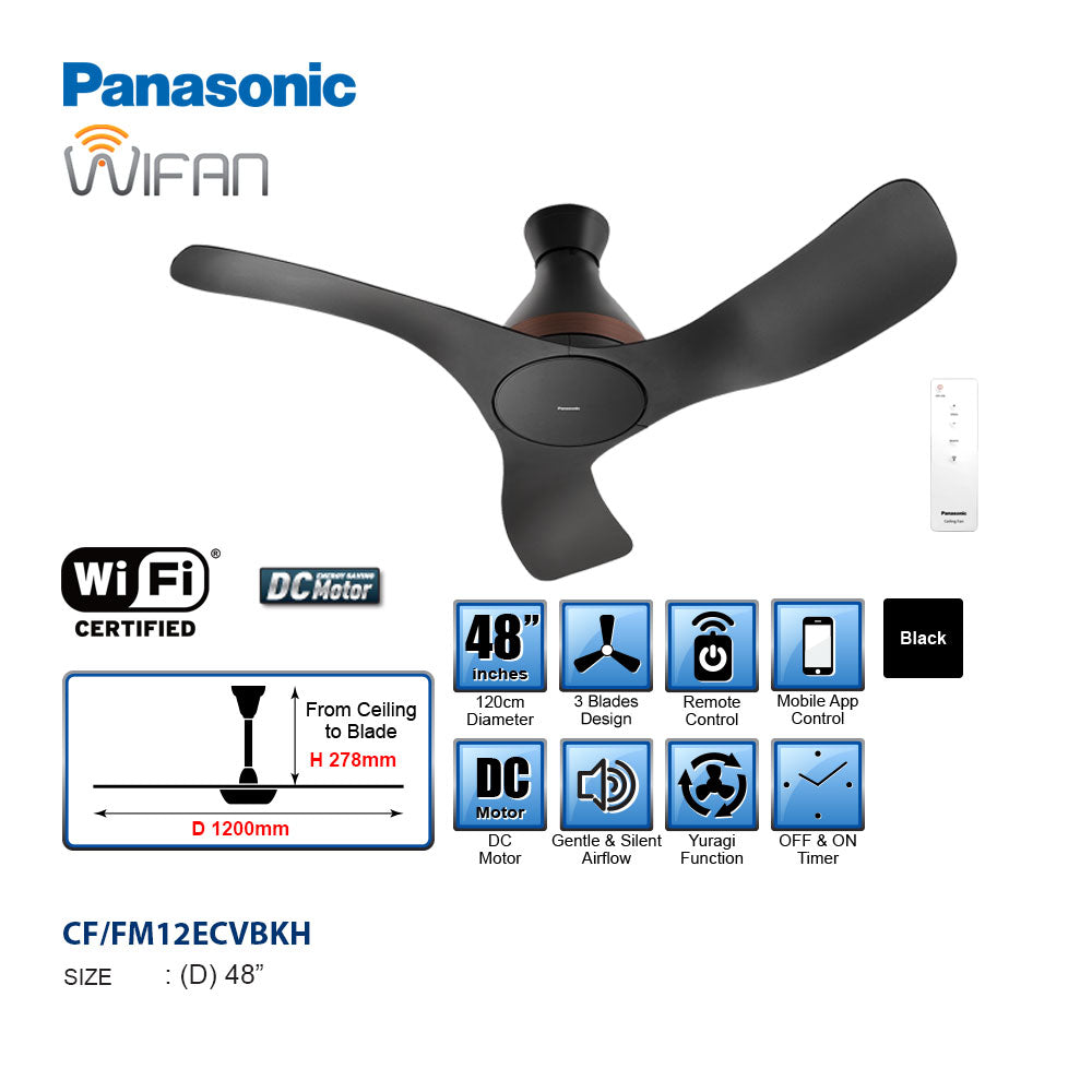 Panasonic Wifan F-M12ECVBKH / F-M12GCVBKH 48" LED/Non-LED Wifi Connection Mobile App Control Baby Fan