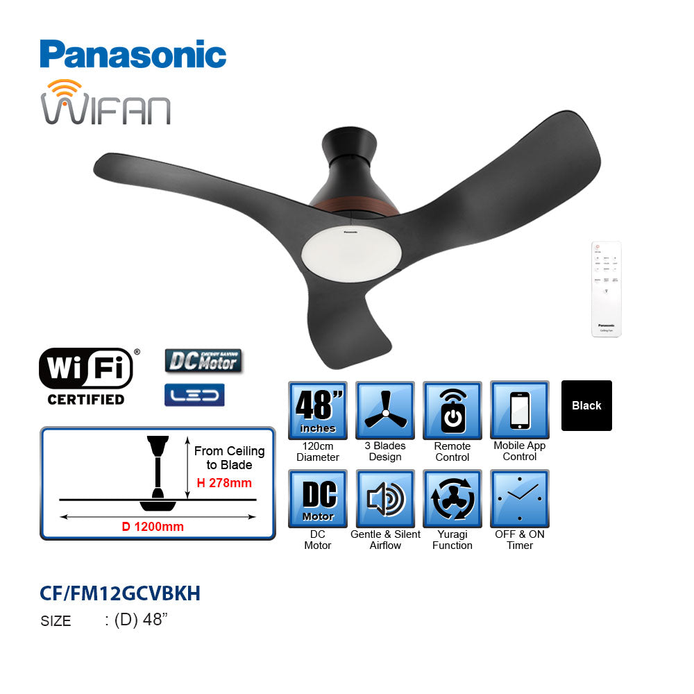 Panasonic Wifan F-M12ECVBKH / F-M12GCVBKH 48" LED/Non-LED Wifi Connection Mobile App Control Baby Fan
