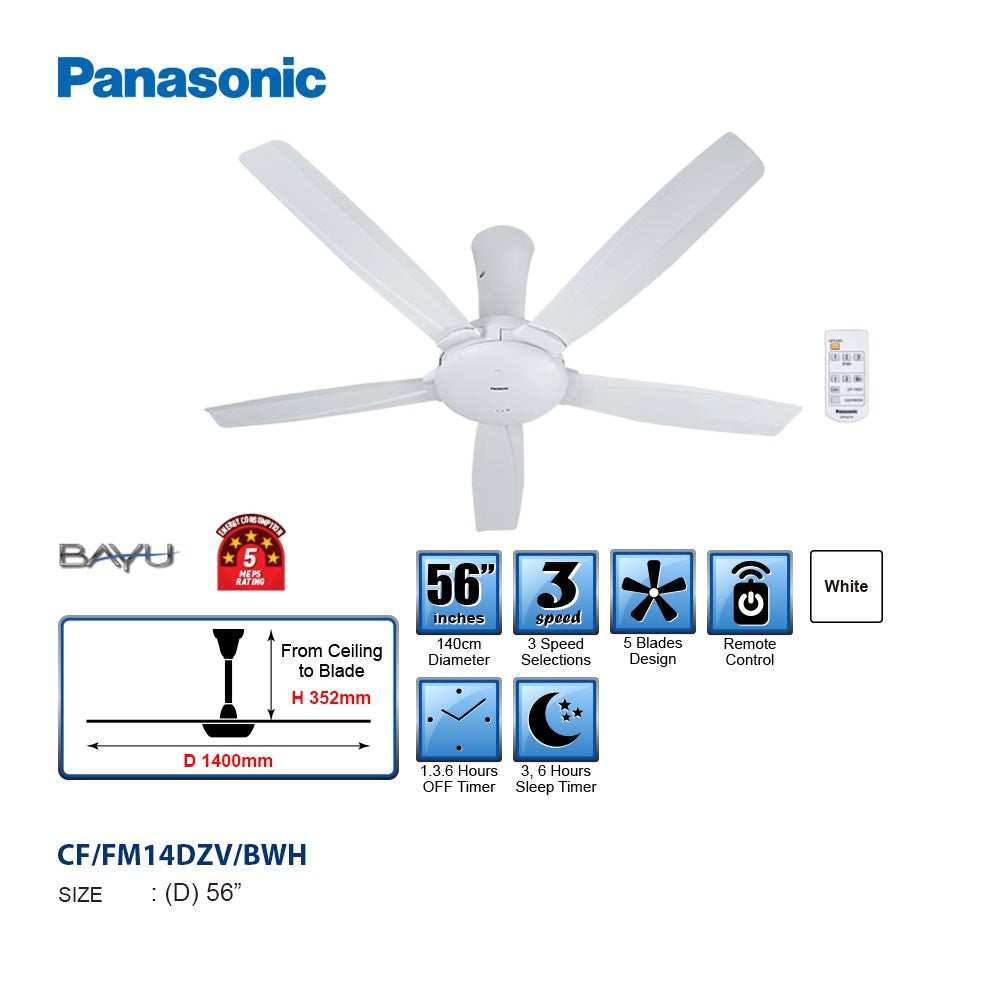 Panasonic Bayu 5 FM14DZ 56" 5blade Remote Control Ceiling Fan