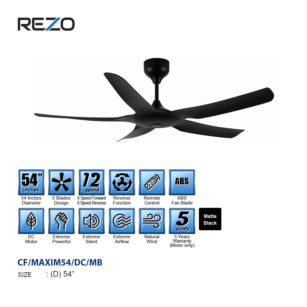 Rezo Maxim 54" 12 Speed DC Motor Remote Control Ceiling Fan