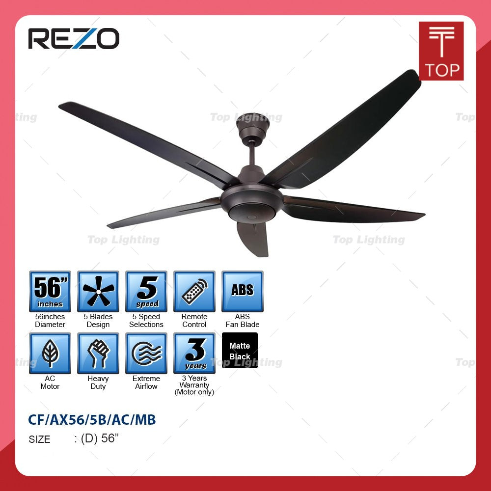 Rezo AX56 56" 5 Speed 5 ABS Blade Remote Control Ceiling Fan