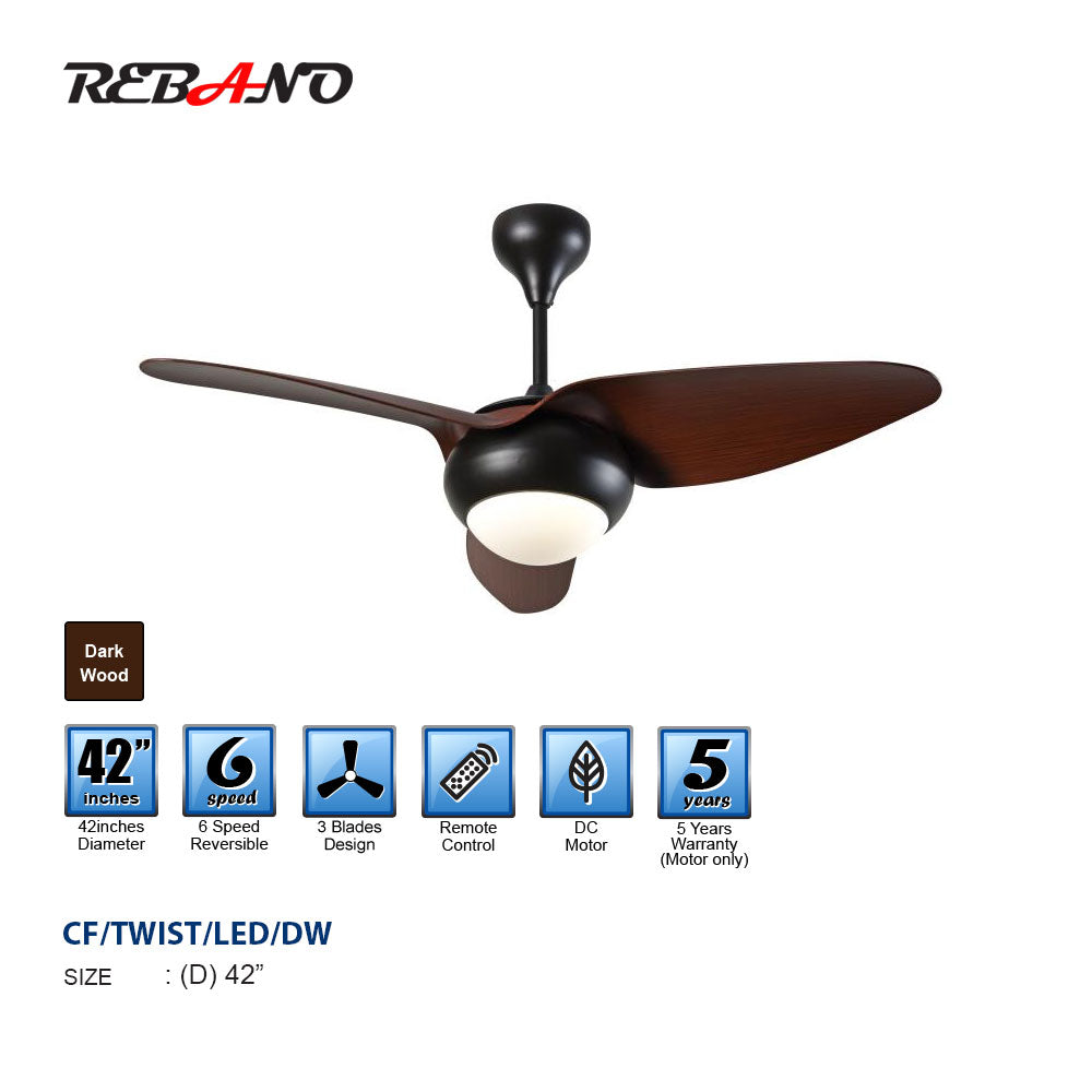 Rebano Twist 42" LED & DC Motor Decorative Ceiling Fan