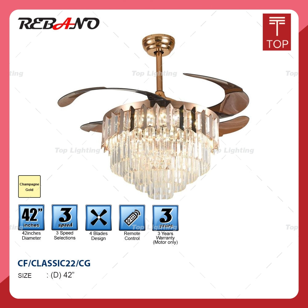 Rebano Classic22 42" Crystal Chandelier Decorative Ceiling Fan