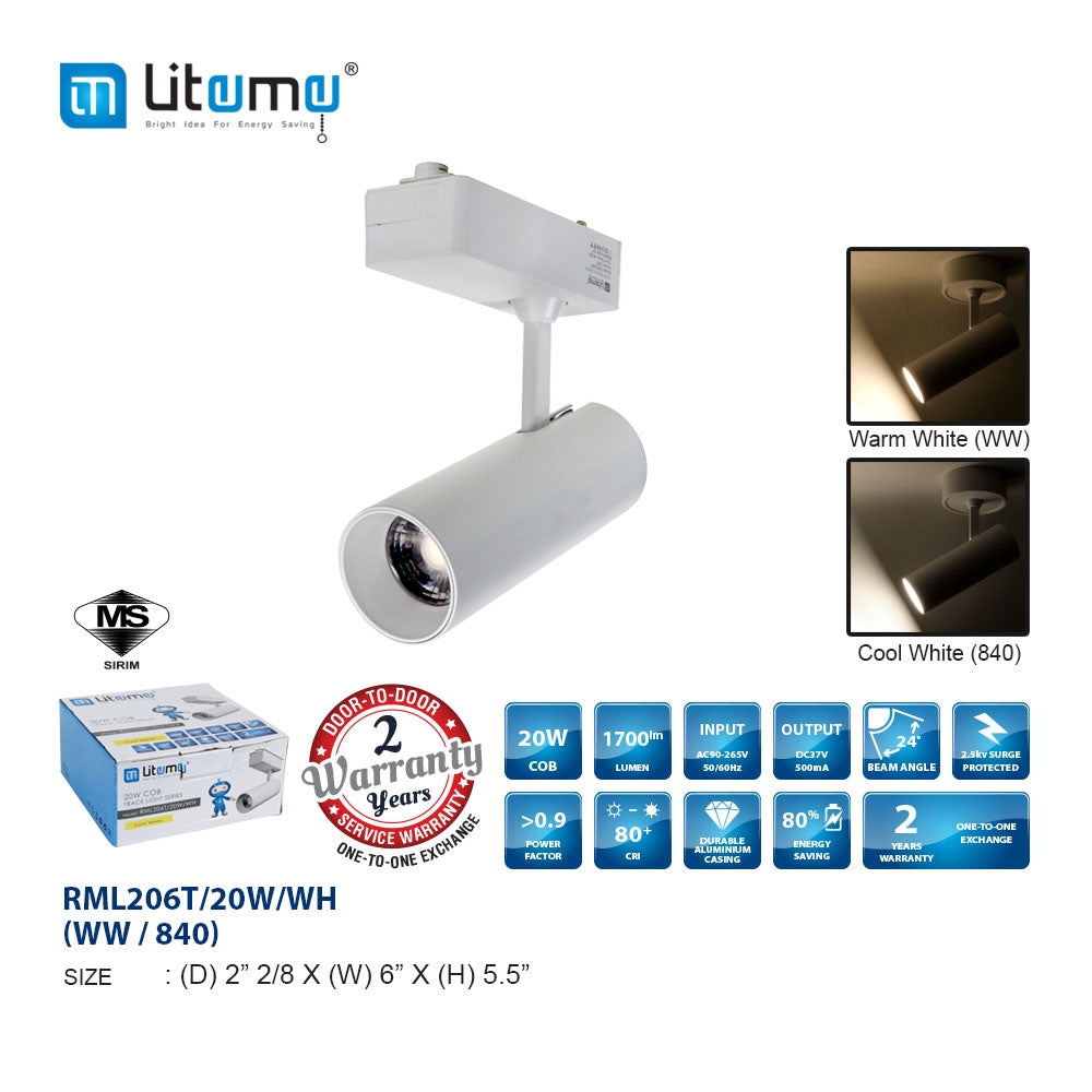 Liteme RML205T/RML206T 10W/20W/30W Black/white Round/square LED Track Light