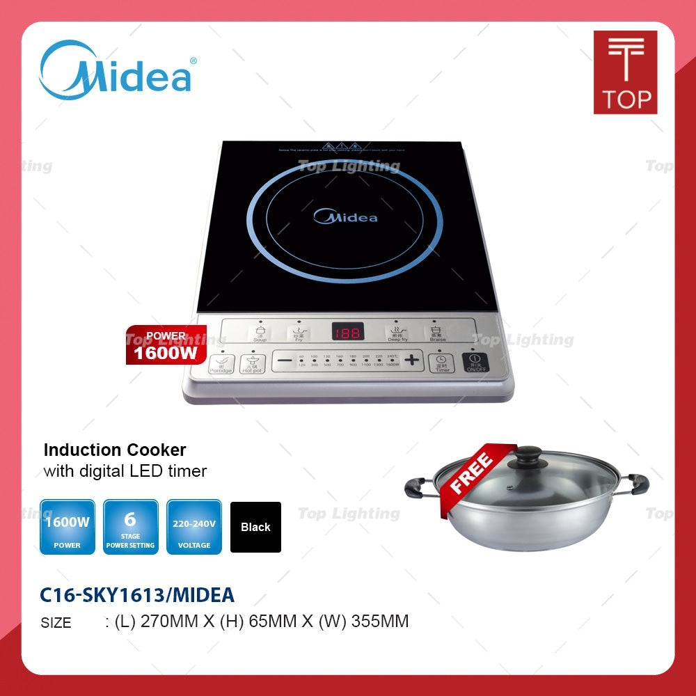 Midea C16-SKY1613 1600W Soft Touch Control Induction Cooker With Stainless Steel Pot
