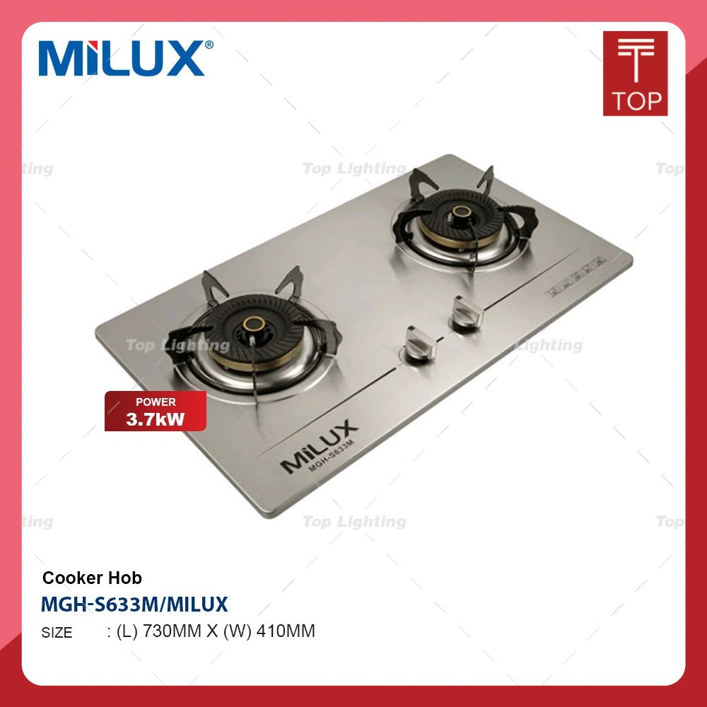 Milux MGH-S633M Built-in Stainless Steel Double Burner Gas Cooker Hob
