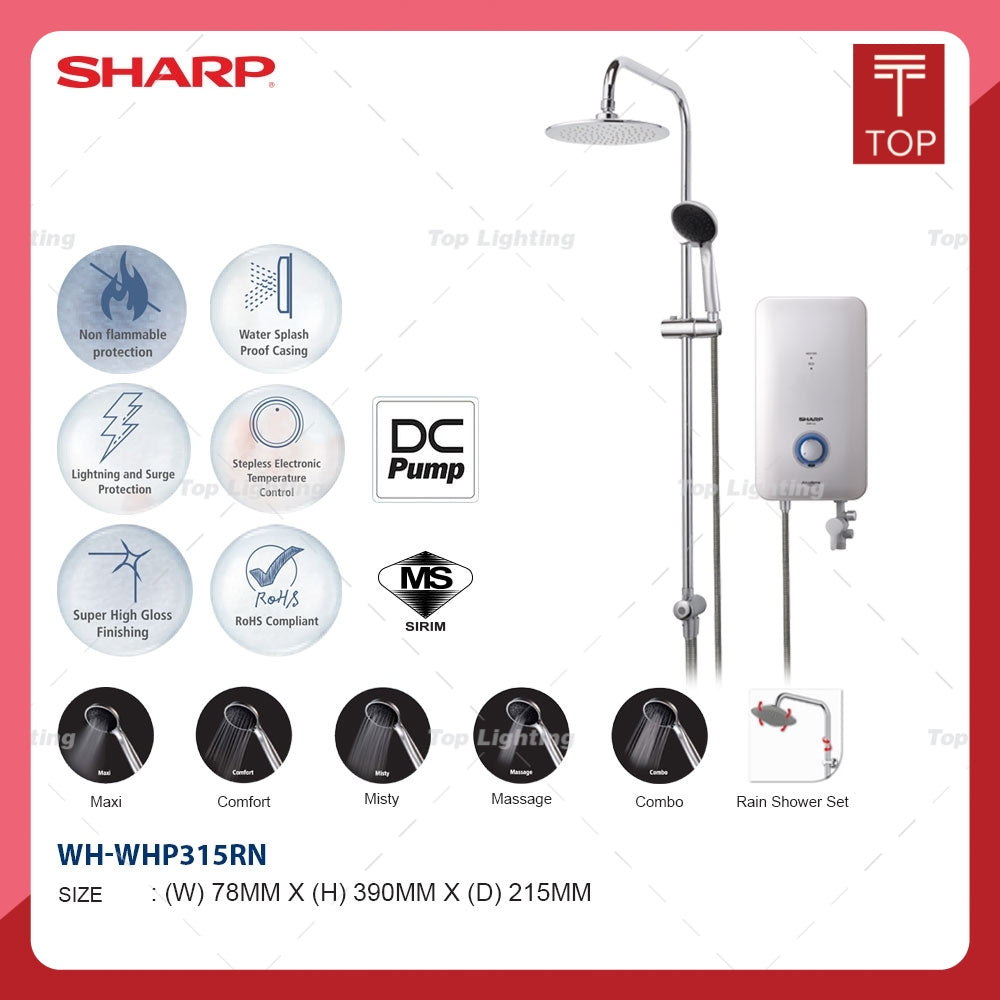 Sharp WHP315RN Rain Shower Inverter DC Pump Instant Water Heater
