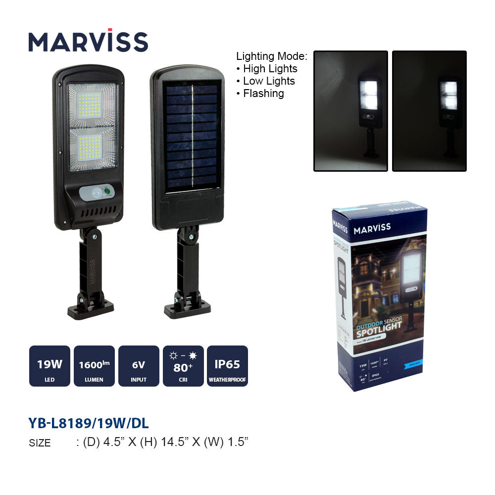 MARVISS YB-L8188-24W/YB-L8189-19W Solar LED Outdoor Sensor Spotlight